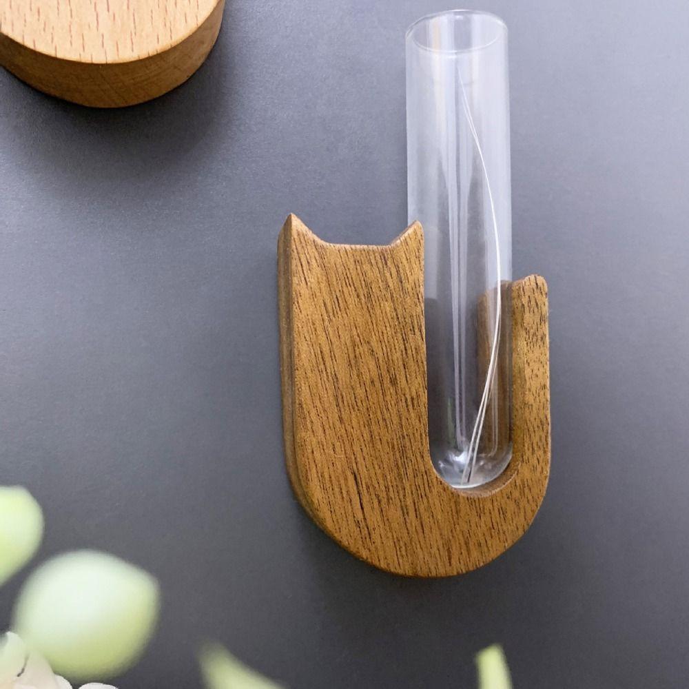 Funny Wooden Pet Cat Hair Vase Cartoon with Glass Tube Pet Hair Storage Box Magnetic Fridge Magnet Vase Fridge Decoration