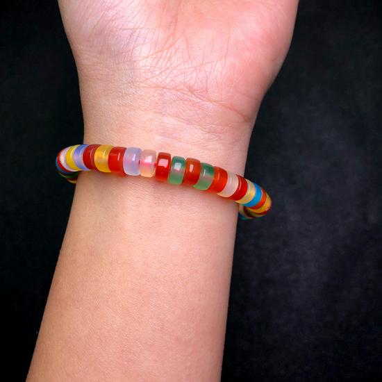 Colorful Agate Straight Cut Spacer Beads Bracelet – DIY Wenwan Accessories, Single Strand Matching Loose Beads
