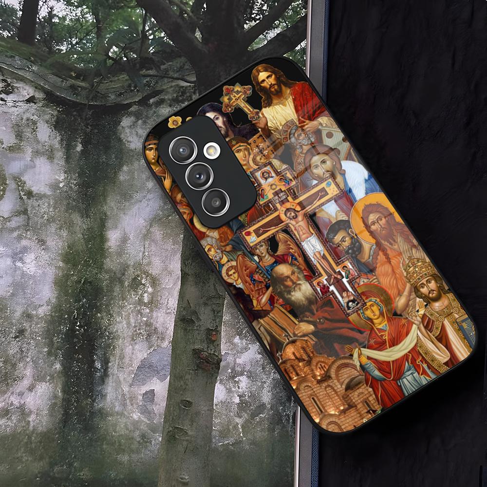 Orthodox Cross Icon Church Phone Case Glass For Samsung Galaxy S24 S25 S22 S20 S23 S21 Ultra Fe Plus A16 A34 A54 A24 A52 A53 Coq