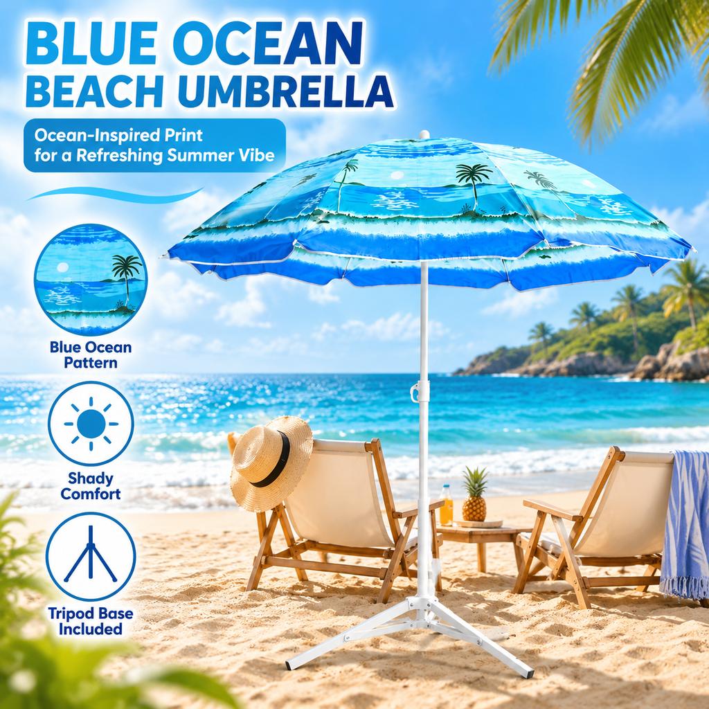 Adult Beach Umbrella with PA++++ Sun Protection, Windproof and Rainproof