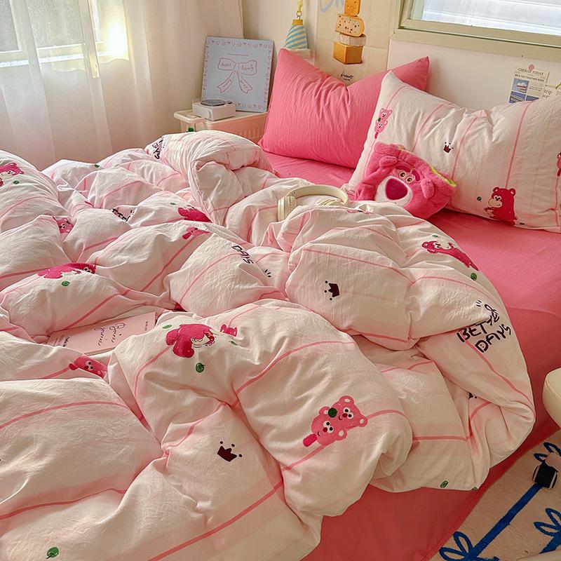 Cream Pure Cotton 4 Piece Bed Sheet Set Washable All Cotton Duvet Cover Pillowcase Class A 3 Piece Set Soft Comfortable Bedding