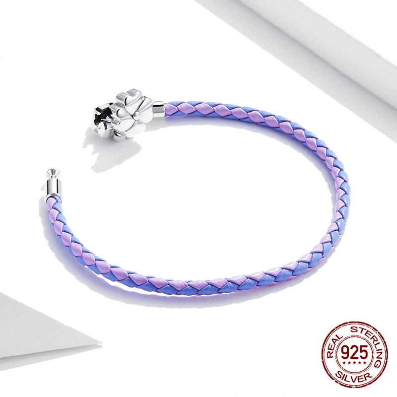 S925 Silver Purple Genuine Leather Lucky Bracelet