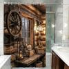 Rustic Wooden Window Shower Curtain: 12 hooks, waterproof, machine washable, artistic design, home/hotel use.