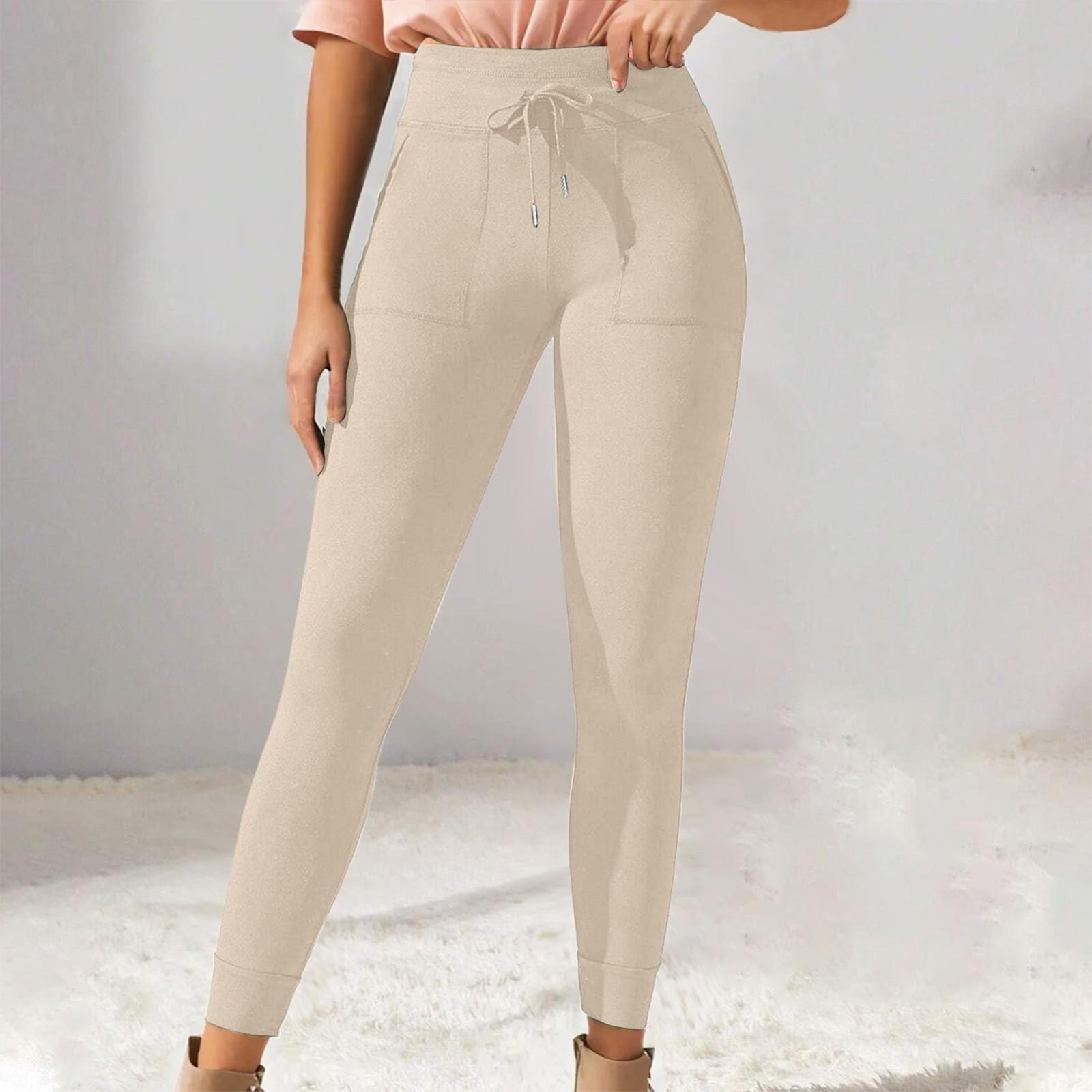 

Женские однотонные повседневные брюки с высокой талией и шнуровкой, эластичные облегающие длинные брюки для бега и фитнеса L