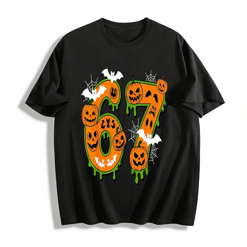 Halloween Themed Number 67 Print Casual Top Pure cotton T-shirt XXS