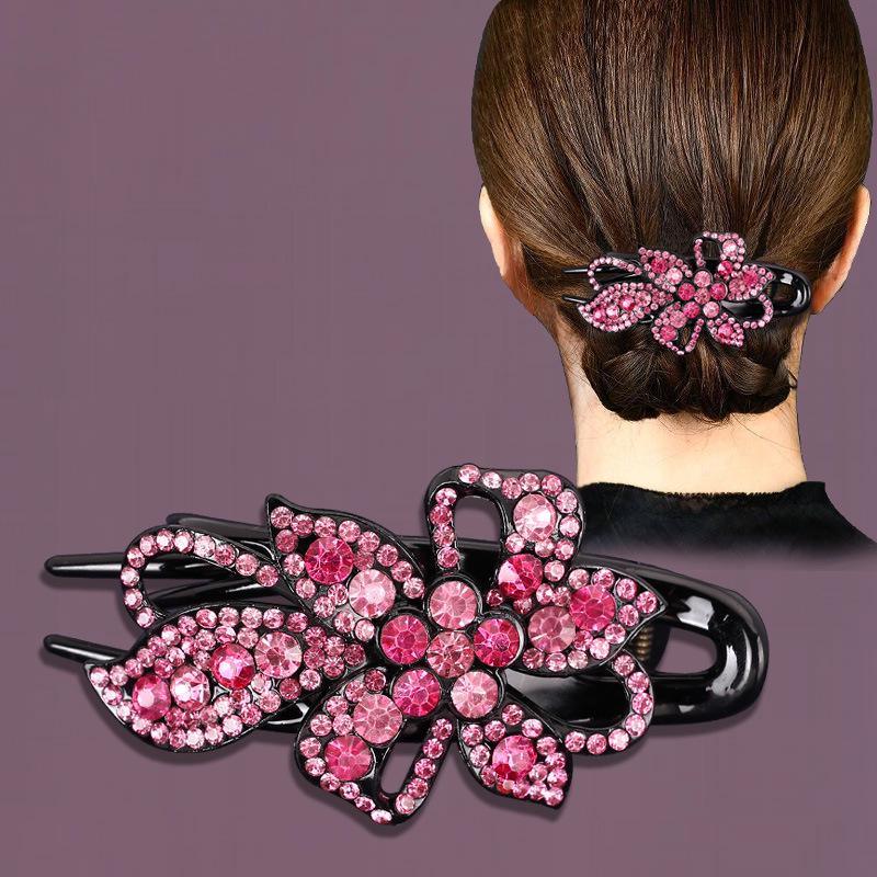 Pince à cheveux coréenne rétro à strass - Grand style bec de canard pour chignon