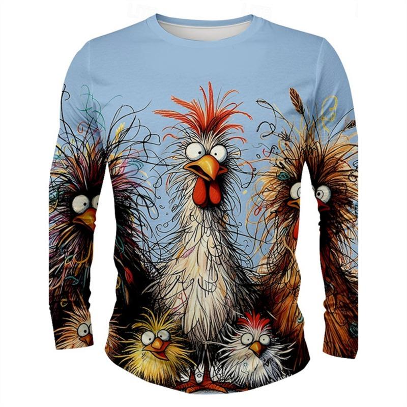 Funny 3D Chicken Print Pánské tričko s dlouhým rukávem Nový podzimní oversized svetr Hip Hop Punk Oblečení Neformální Móda Top