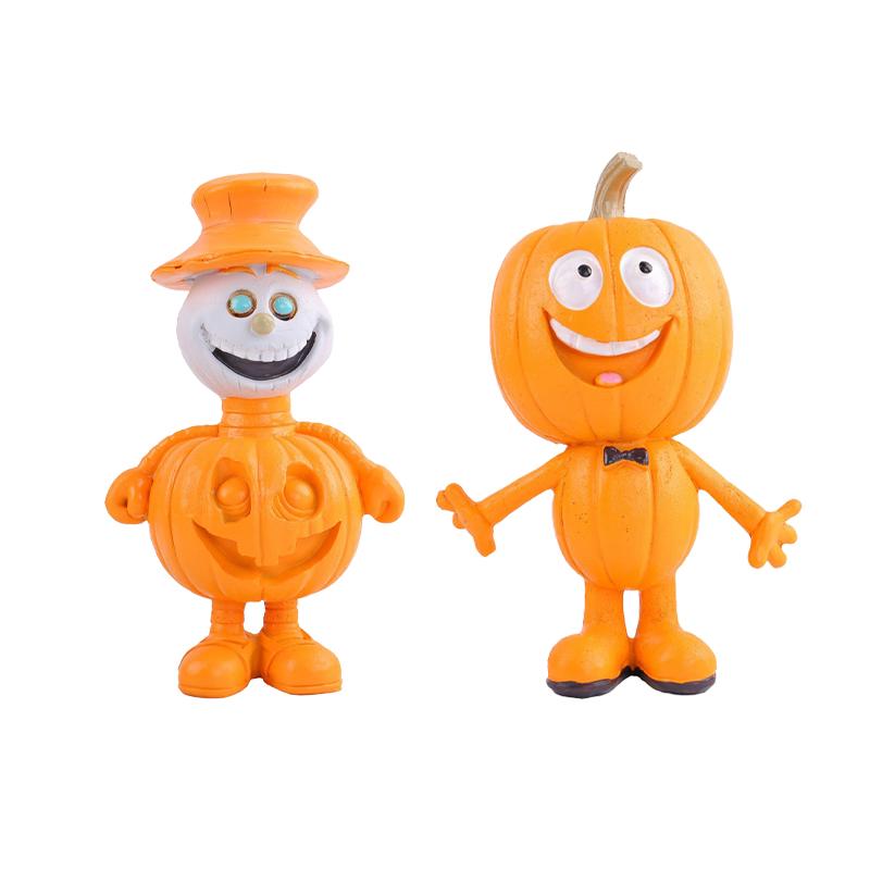 Halloween Pumpkin Man Resin Statue Cartoon Pumpkin Head Doll Tabletop Ornament Indoor Home Garden Holiday Party Gift