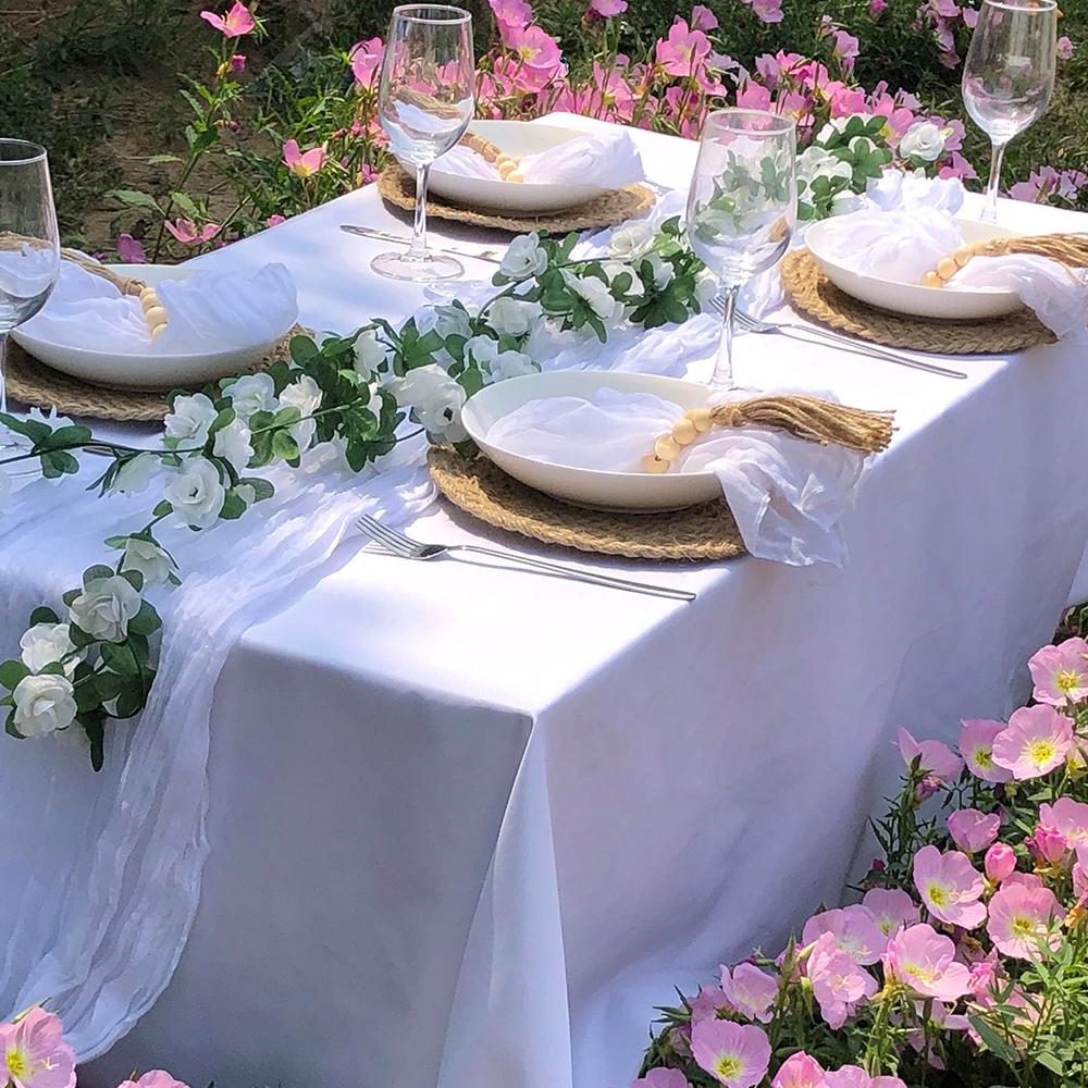 Sada stolního běhounu a ubrousků z gázy Boho Rustikální zmačkaná dekorace pro svatbu, narozeninovou oslavu, jídelní stůl