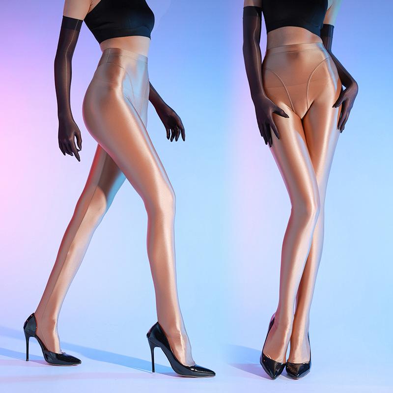 High-Cut Glossy Shiny Sheer Tights Leggings80Ddance Yoga European And American Cross-Border Sexy Open-Crotch Leg Socks