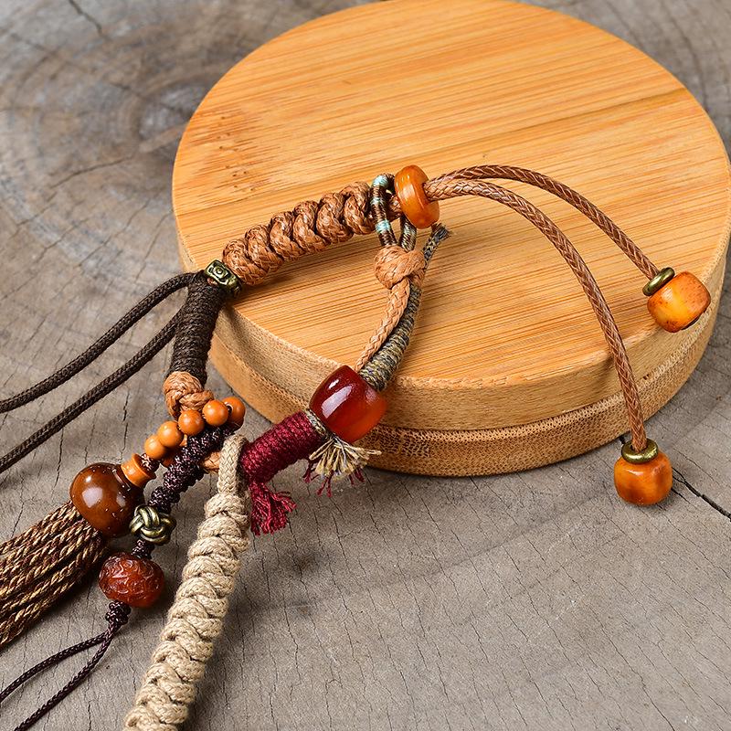 Woven Tibetan Glaze & Gold Sandalwood Beads with Bull Rope Support