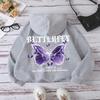 Felpe con Cappuccio Stampa Farfalla Viola Bellissime Donna Tasca in Pile Felpa con Cappuccio Semplice Casual Autunno Ampia Streetwear Femminile