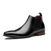 New British Men's Leather Short Boots Fleece-lined Business Formal Wear Square Head High-Top Leather Boots Pairs Elastic