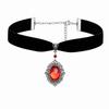 Victorian Gothic Silver Filigree Pendant Necklace with Red and Black Crystal Glass Velvet