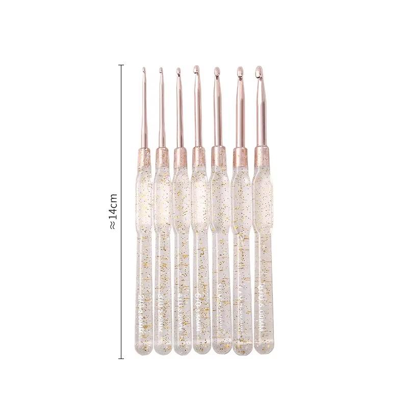 7 PCS Aluminum Crochet Hooks Set (2.0-5.0mm) with Colorful Clear Handles for Yarn Knitting DIY Hats Scarves Amigurumi Crafts