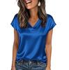 Women Summer T-shirts V-neck Short Sleeve Satin Tee Tops Ladies Casual Top Shirt