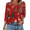 Women's Fashion Casual 3/4 Christmas Print Color Shirt Women's Round Neck Tops