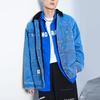 Li Ning Skateboard Series Casual Warm Fleece Lined Washed Denim Jacket Men Jacket Blue AJDR415-1