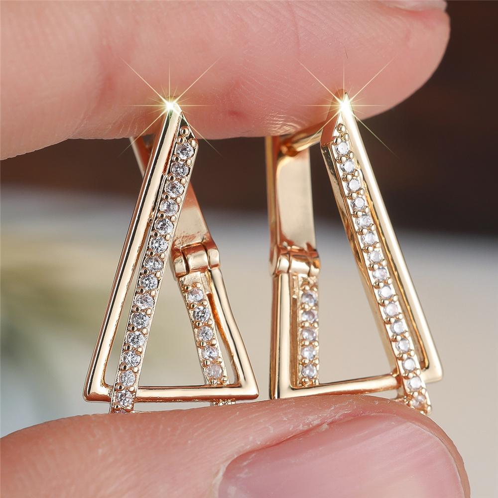 Female White Zircon Stone Geometric Hoop Earrings Vintage  Gold Color Wedding Jewelry For Women