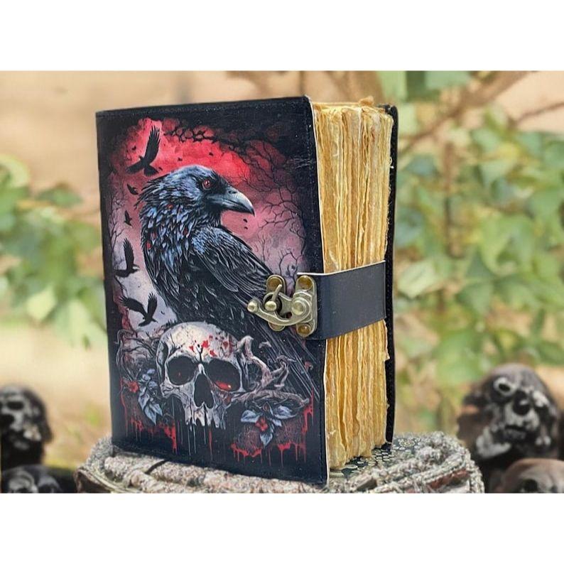 

Raven Leather Journal: Gothic Grimoire, Witchcraft Book of Shadows 7 x 5 inch