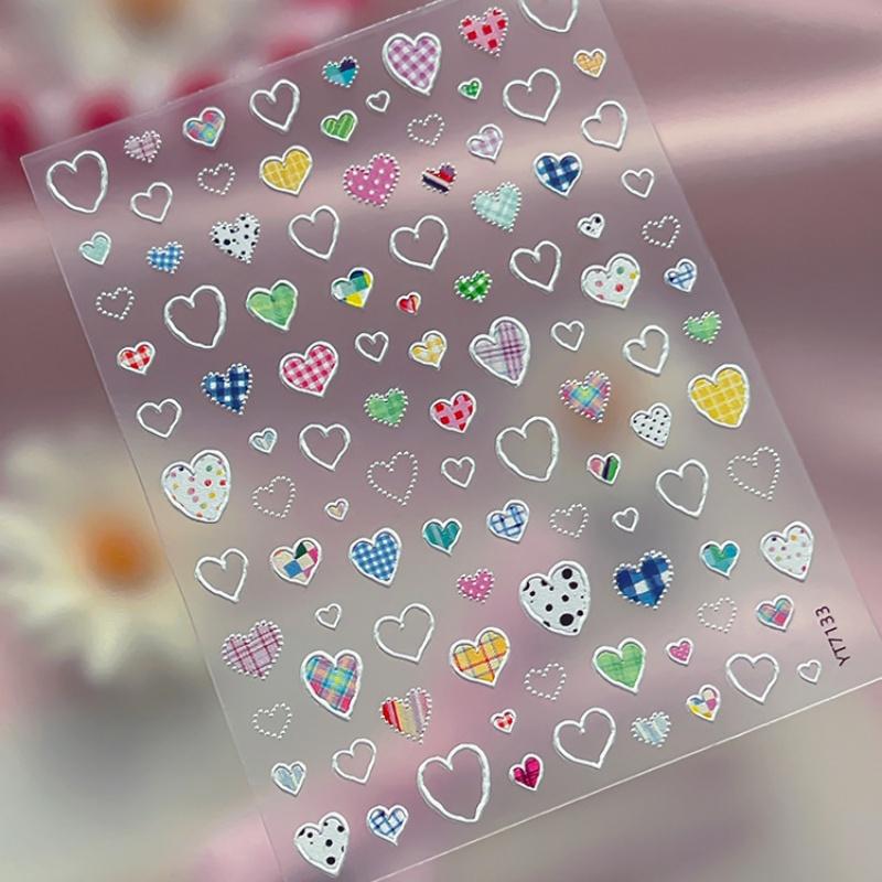 

Y2K Style Heart Nail Decals | Plaid & Polka Dot Love Heart Stickers for Trendy Nails