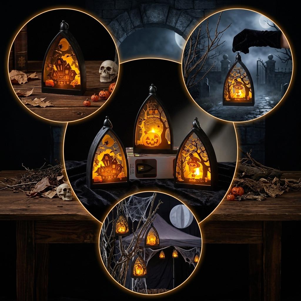 Halloween Pumpkin Ghost House Skeleton Decor Led Flame For Party And Outdoor Use