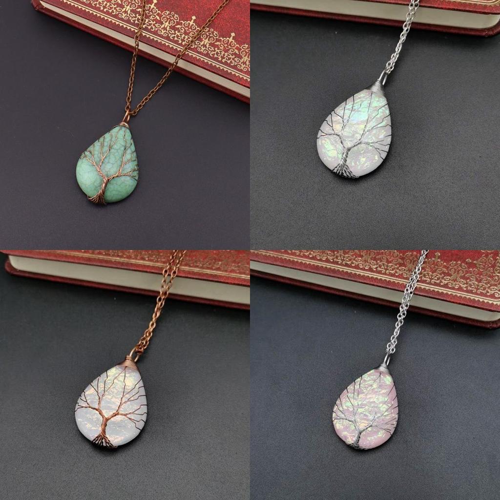Vintage Handmade Copper Wire Water Drop Necklace Pendant With Wave Pattern For Women
