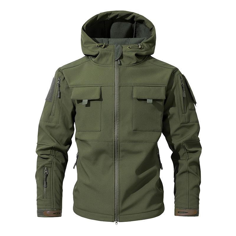 European Plus Velvet Jacket for Men, Autumn and Winter Thick and Warm Jacket, Outdoor Camouflage Waterproof Hooded Mountaineering Suit