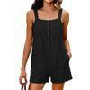 Womens Linen Sleeveless Romper Button Front Loose Fit Wide Strap Casual Beach Vacation Jumpsuit with Pockets