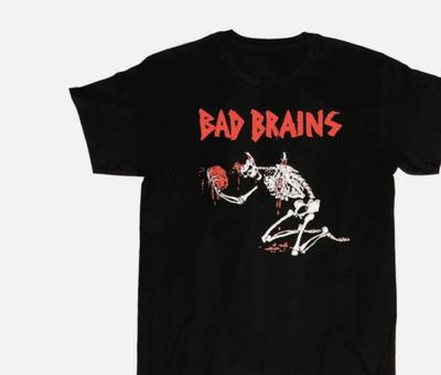 Camiseta Bad Brains Banda Esqueleto Preta Algodão Unissex Todos os Tamanhos