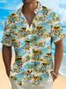 Men'S Stylish Short-Sleeve Shirt Featuring a Cute Yellow Duck Vacation Theme, Adorned with Playful Duck Prints And Beach Palm Trees. A Trendy New