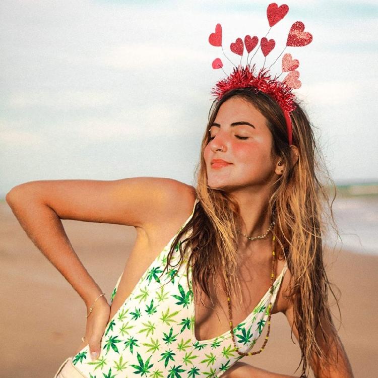 Carnivals Headband Party Hair Holder with Tinsel Heart Rose Red/ Red for Woman