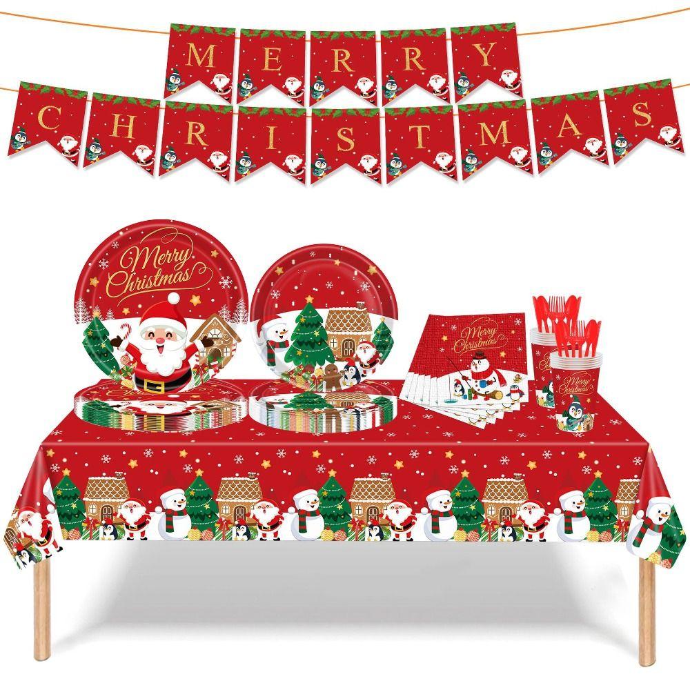 

24pcs Fork Spoon Christmas Disposable Tableware Dessert Container Paper Plates Christmas Style 9