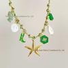 Summer Sea Breeze Starfish & Seashell Heart Pendant Rope Necklace
