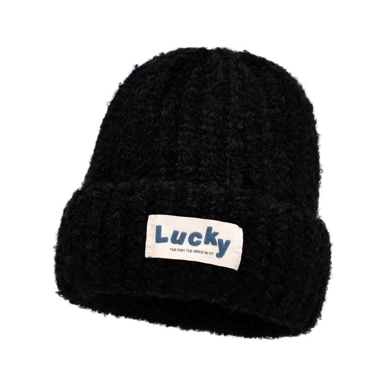 

Осень-зима женская однотонная толстая вязаная шапка теплая шапка шерстяная шапка чёрный