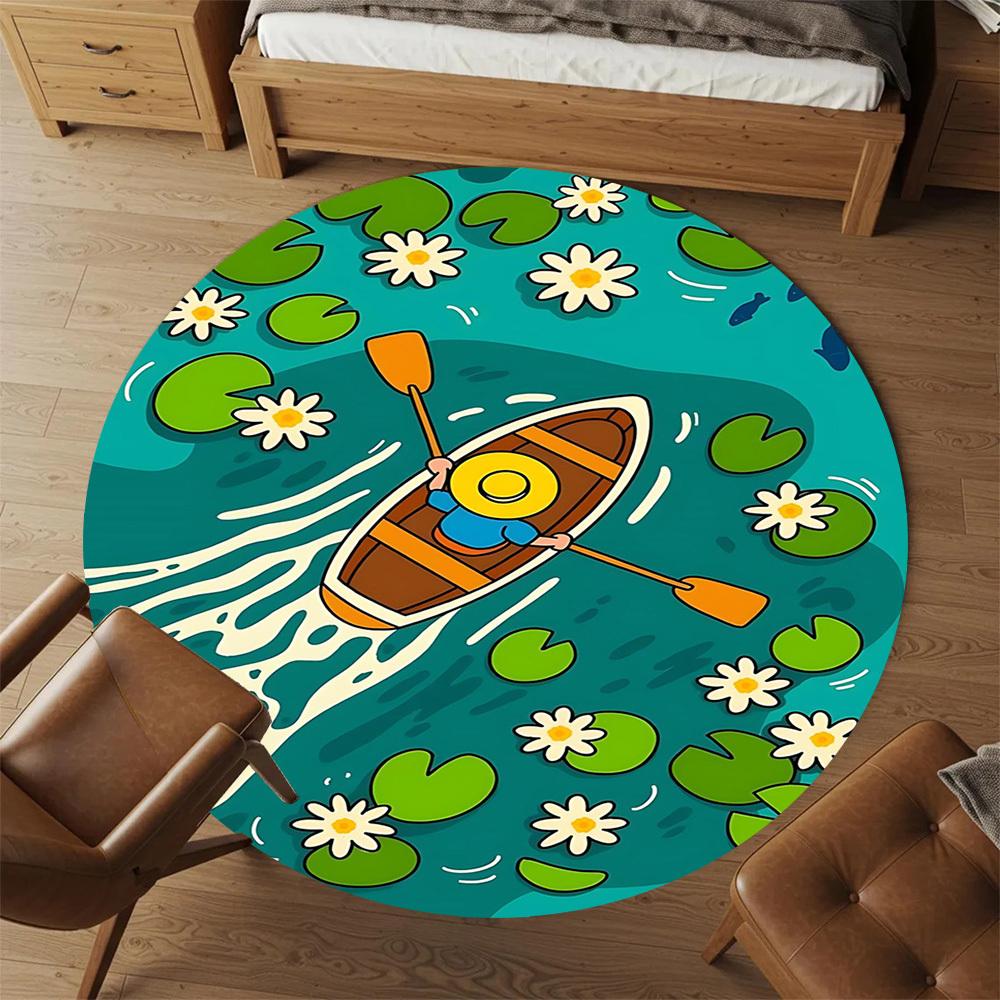 1pc Boat Lake Round Chair Mat Office Area Rug - Non-Slip, Floor Mat for Office, Bedroom, and Indoor Decor P127107