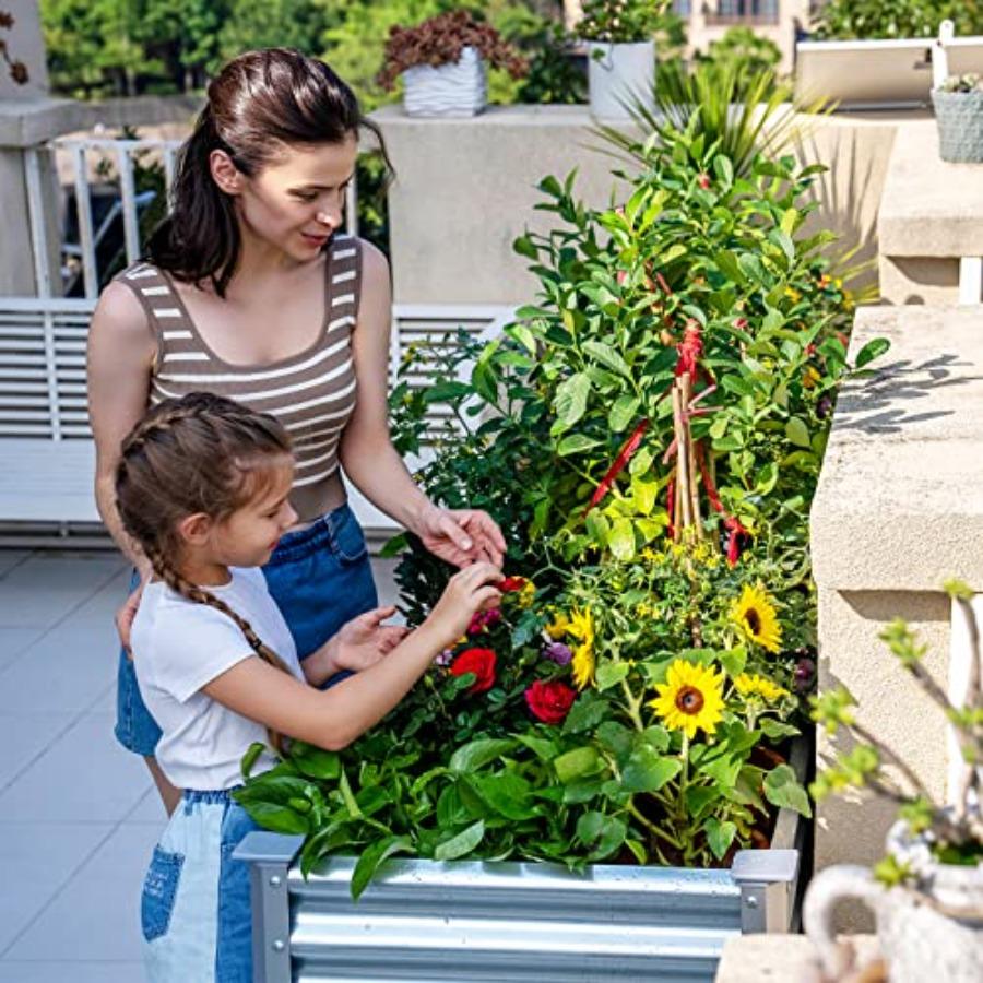 Galvanized Raised Garden Bed with Legs 48×24×32in Large Metal Elevated Planter Box with Drainage Holes for Backyard Patio Balco