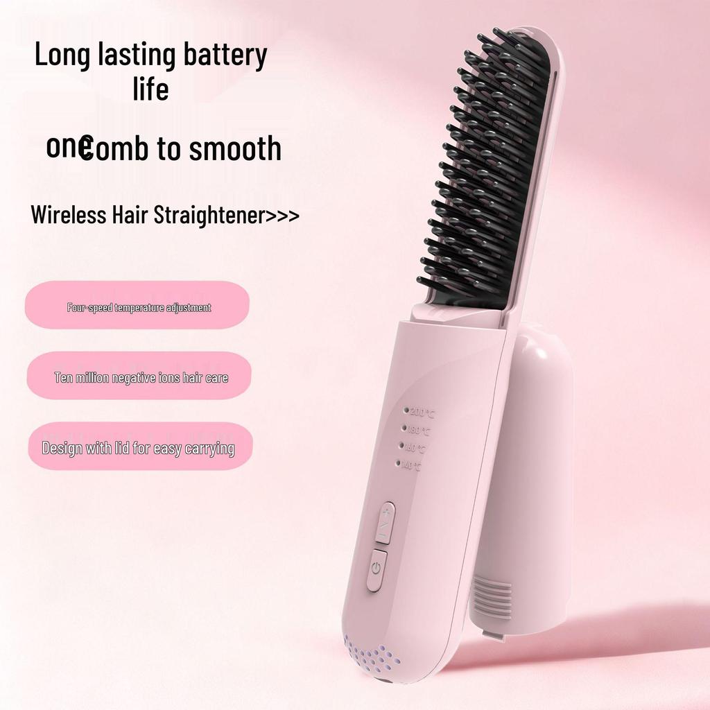 Portable Wireless Hair Straightener & Curler - No Damage, Fluffy Styling, Two-in-One Comb for Effortless Hair Care.