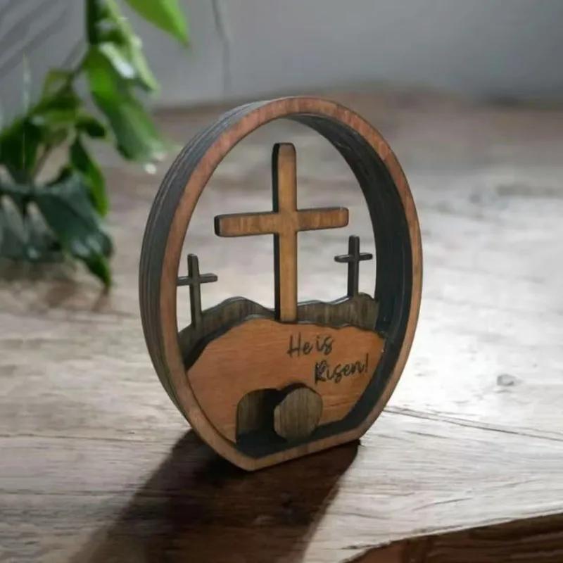 Jesus Empty Tomb Easter Tray Wooden Tomb Scene Tray Cross Sign Tiered Decorations Handcrafted Religious Nativity Catholic Sign
