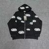 Mens Casual Tracksuit Set Long Sleeve Zip-Up Hooded Jacket Sweatpants Streetwear Floral Print Fleece Lined Sportswear