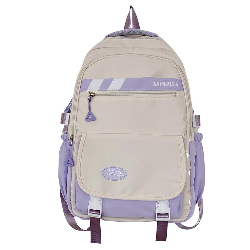 School Bag Female Junior High School Casual Contrasting Color Backpack Ins Fashion Lightweight Travel Backpack High Value Campus Backpack