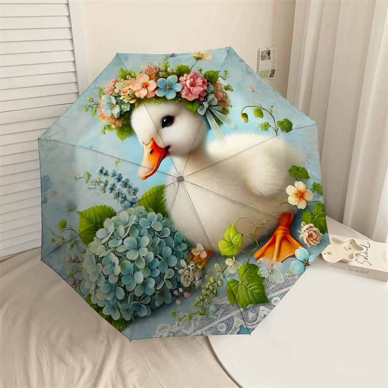 

1PC Duckling Flowers Umbrella-8-Rib Reinforced Portable Folding Travel Suitable for All Seasons Outdoor Daily Use-H0324