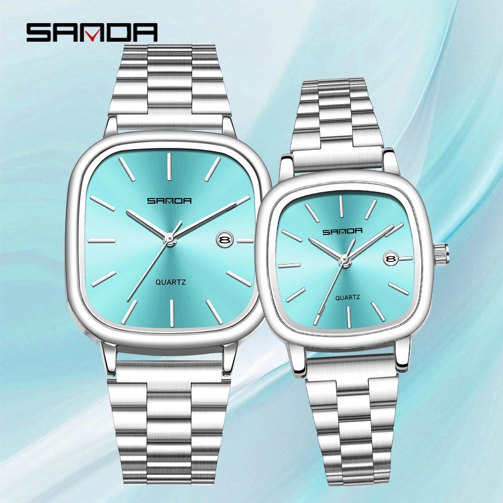 Sanda Couple Quartz Watch Men's and Women's Square Watch 3ATM Waterproof Calendar Simple and Elegant Women's Watch3278.3277
