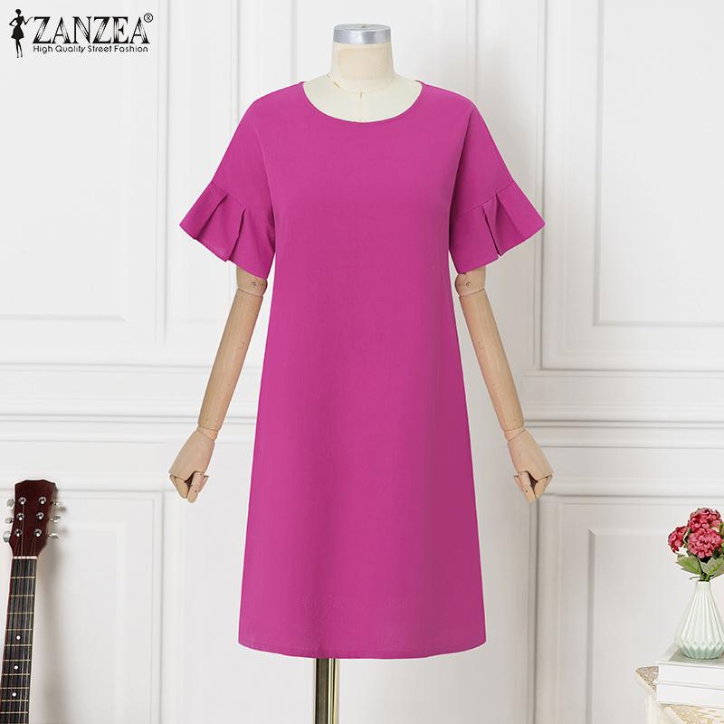 ZANZEA Women Casual Flare Short Sleeve Loose Summer Dress