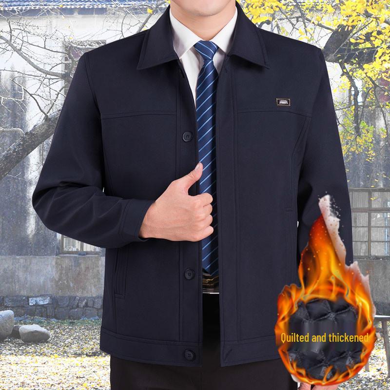 Men's Lapel Jacket - Mid-Aged & Elderly Spring/Autumn/Winter Overcoat Dad's Wear