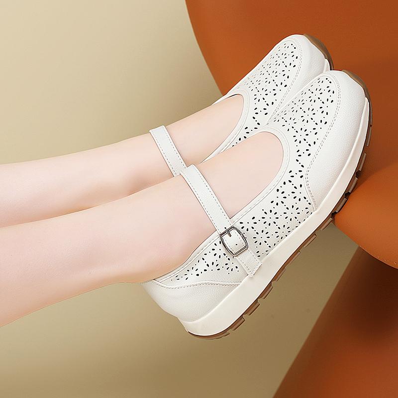 Soft Genuine Leather Hollow Out Platform Sneakers Women Breathable Sports Shoes Woman Comfort Non Slip Walking Flats Mujer