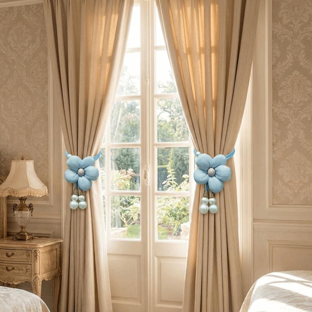 Adjustable Pearl Curtain Holdbacks Fabric Flowers Curtain Buckle Curtains Tie Rope  Living Room