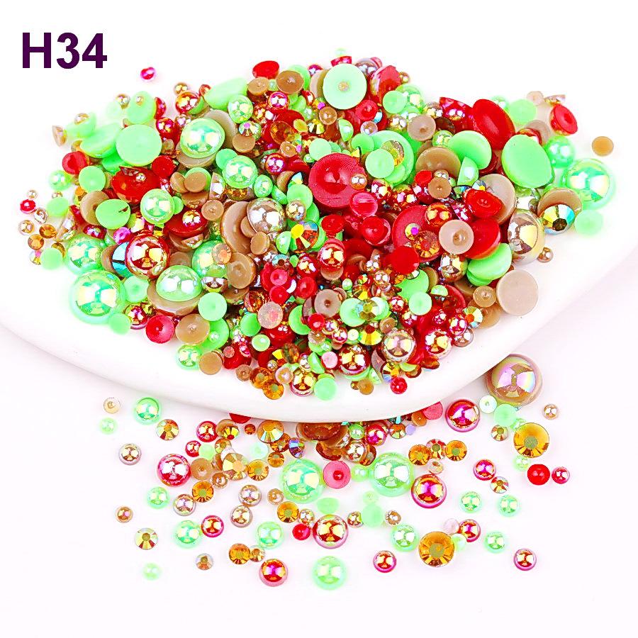 2mm-10mm Mixed Pearl & Resin AB Plated Half-Round ABS Imitation Pearl DIY Accessories