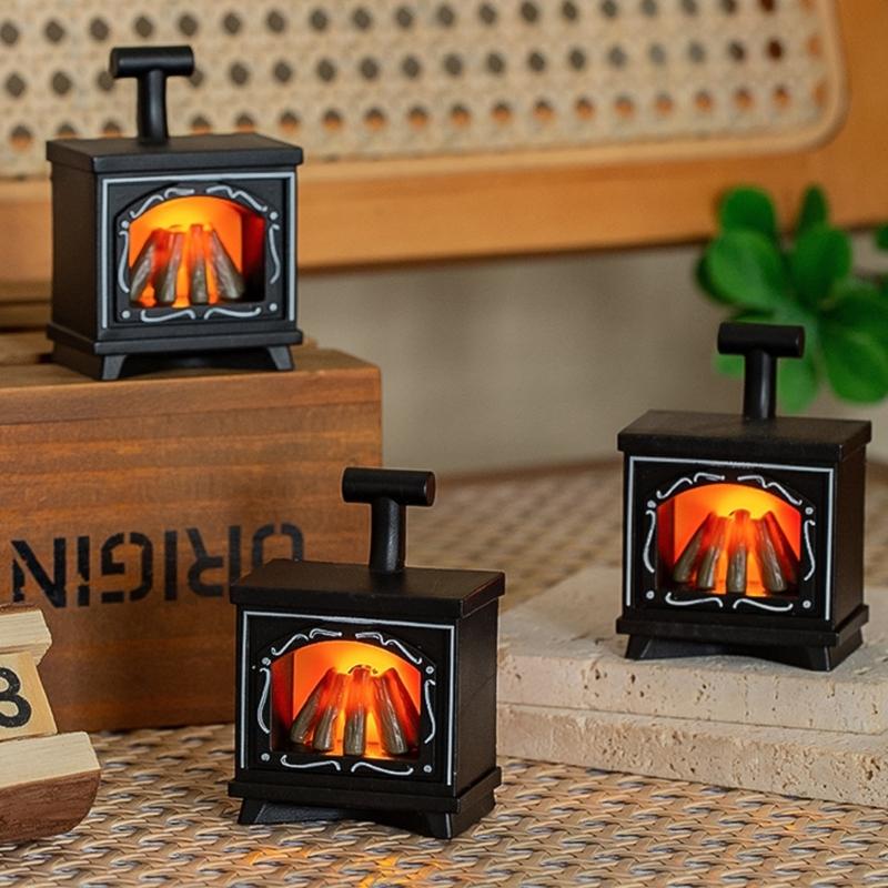 1/12 Doll House Fireplaces Lamp with Life like Flickering LED Flame Effect Scene Display Accessory Minaiture Furniture