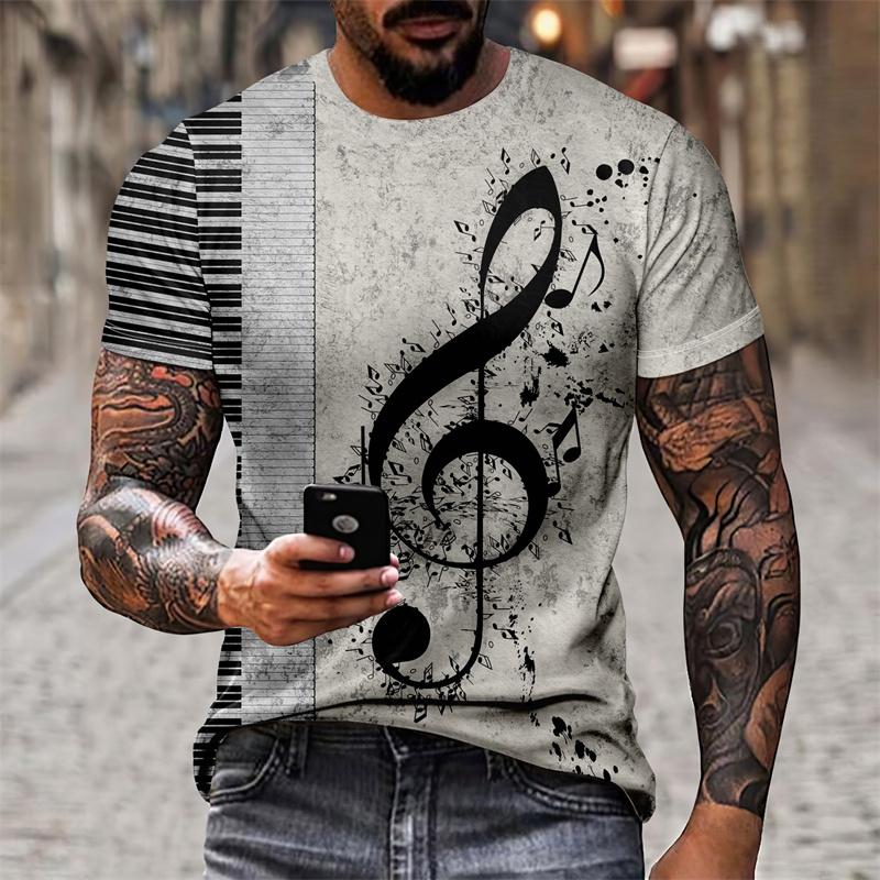 3D Print Instrument Music T-Shirt For Men Colorful Art Party Pattern T Shirts Summer Casual Short Sleeves O-Neck Tops Loose Tees